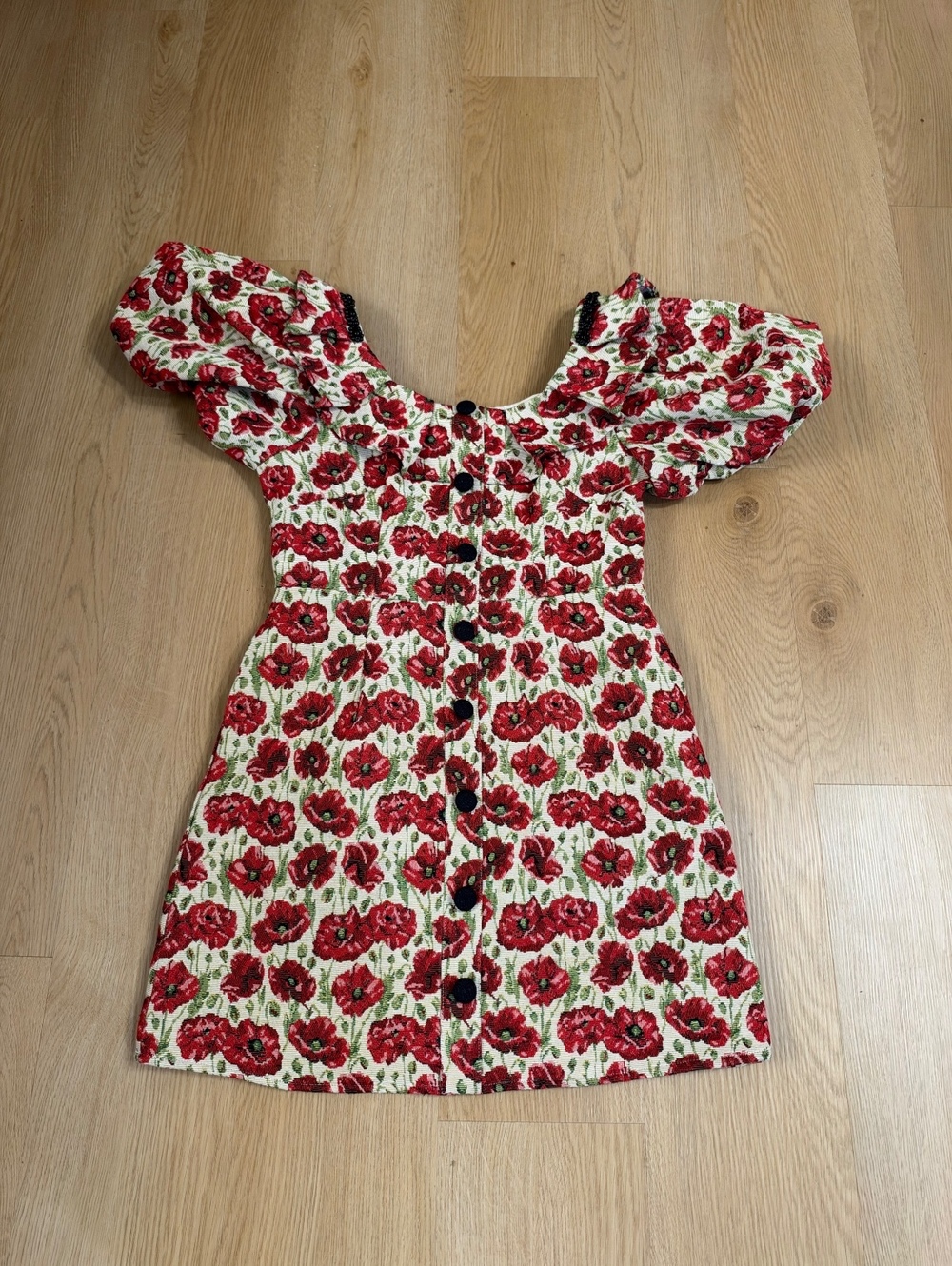 Women’s Sister Jane Red Poppy Floral Puff Sleeve Mini Dress Size M